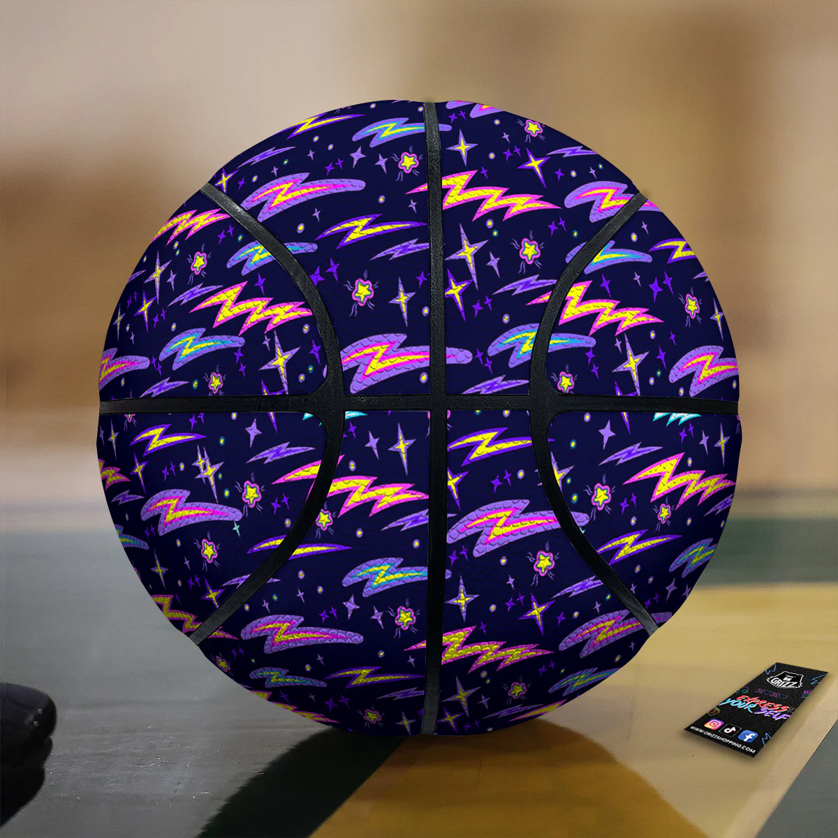 Purple Lightning Flashes Print Pattern Basketball