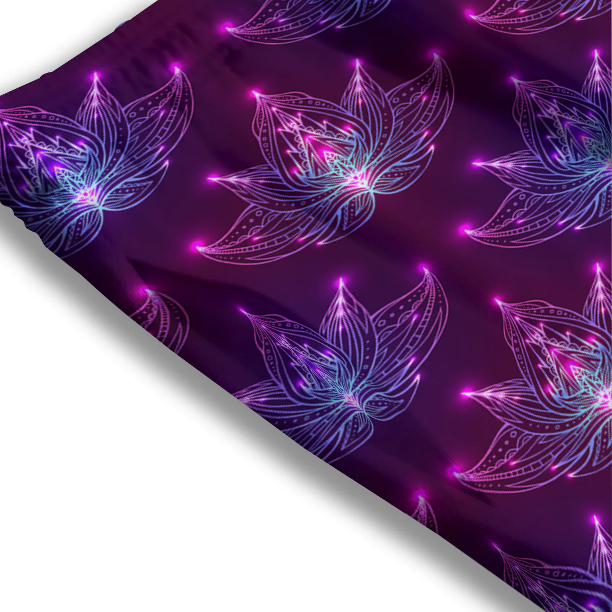 Purple Lotus Boho Print Pattern Mesh Shorts - Image 3