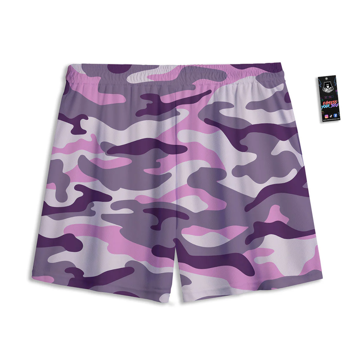 Purple Pink And Grey Camouflage Print Mesh Shorts - Image 2