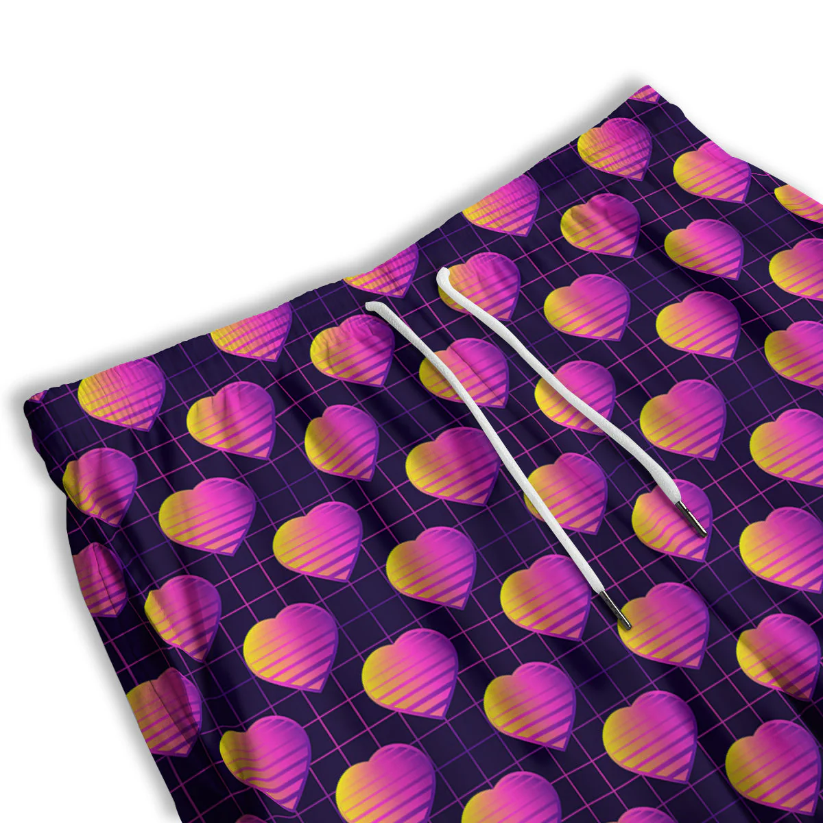 Purple Retro Heart Print Pattern Men's Athletic Shorts - Image 3