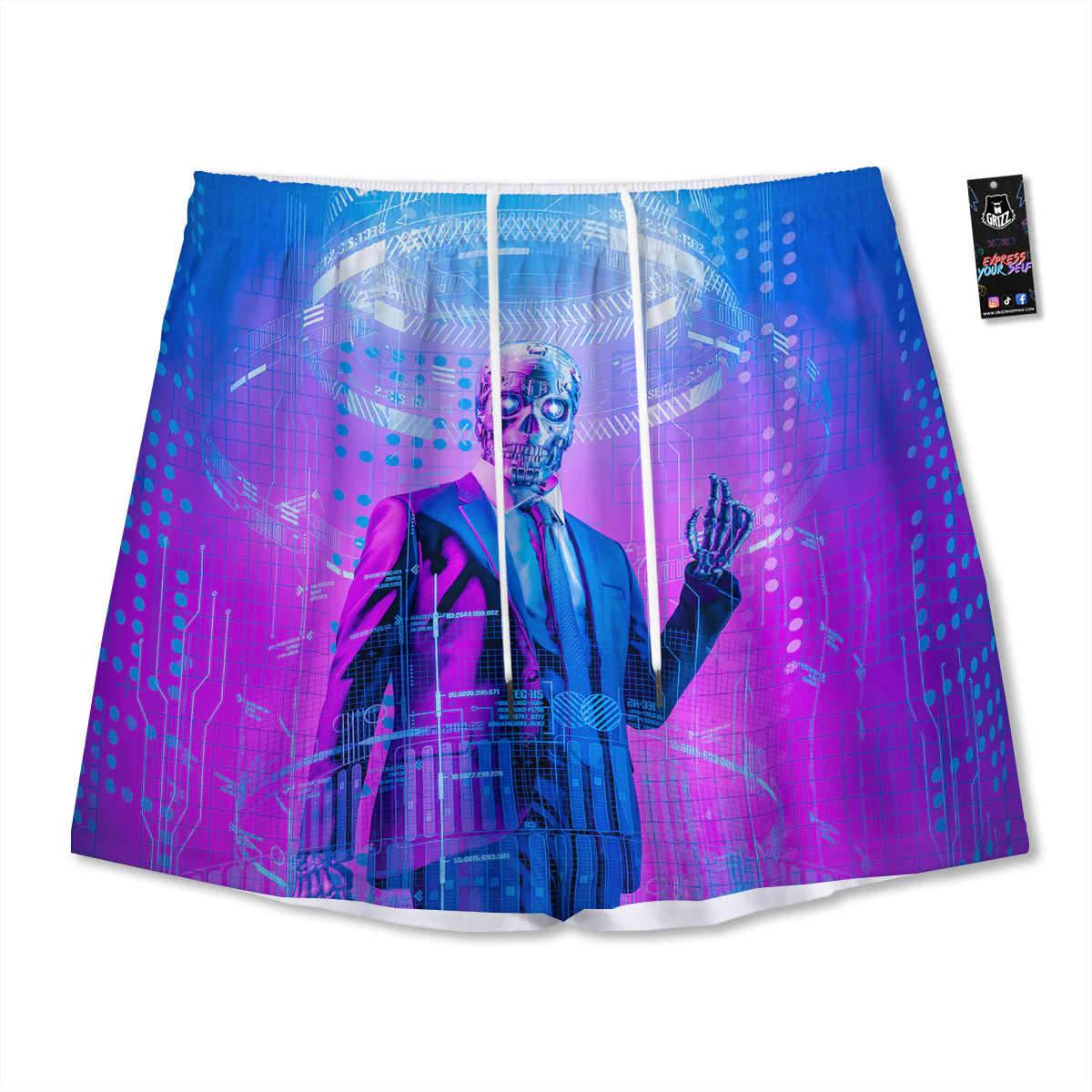 Purple Skeleton Cyber Print Mesh Shorts