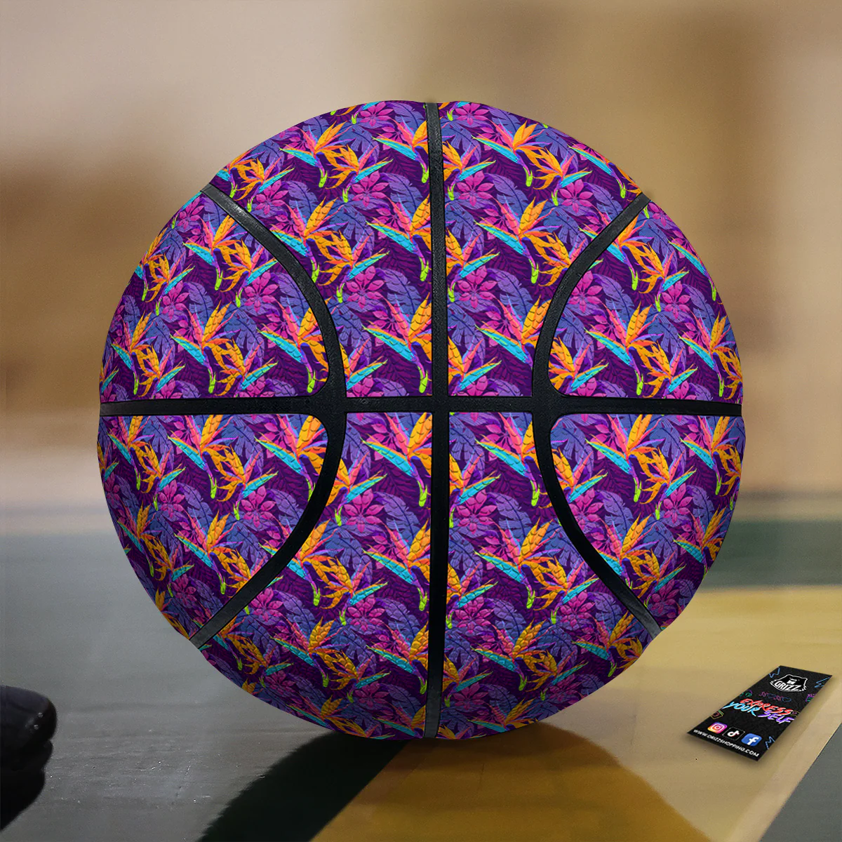 Purple Tropical Leaves Print Pattern Basketball