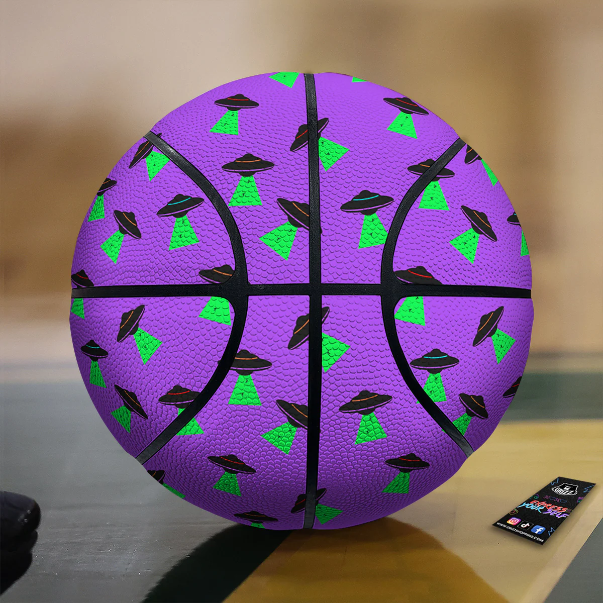 Purple UFO Alien Spaceship Print Pattern Basketball