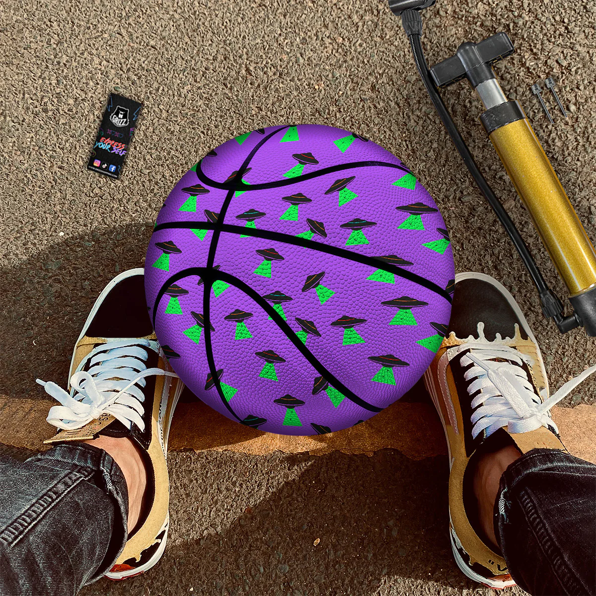 Purple UFO Alien Spaceship Print Pattern Basketball - Image 2