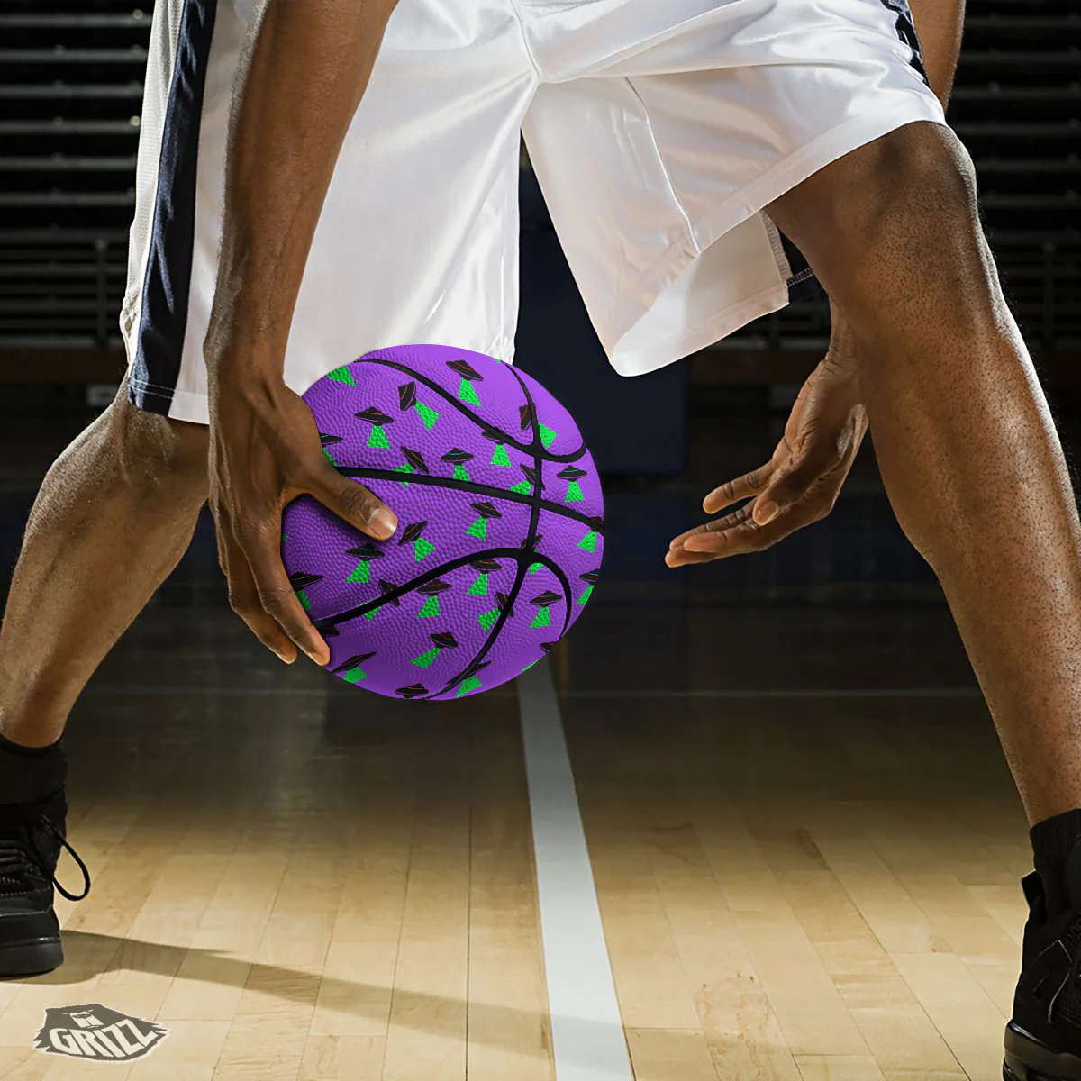 Purple UFO Alien Spaceship Print Pattern Basketball - Image 3