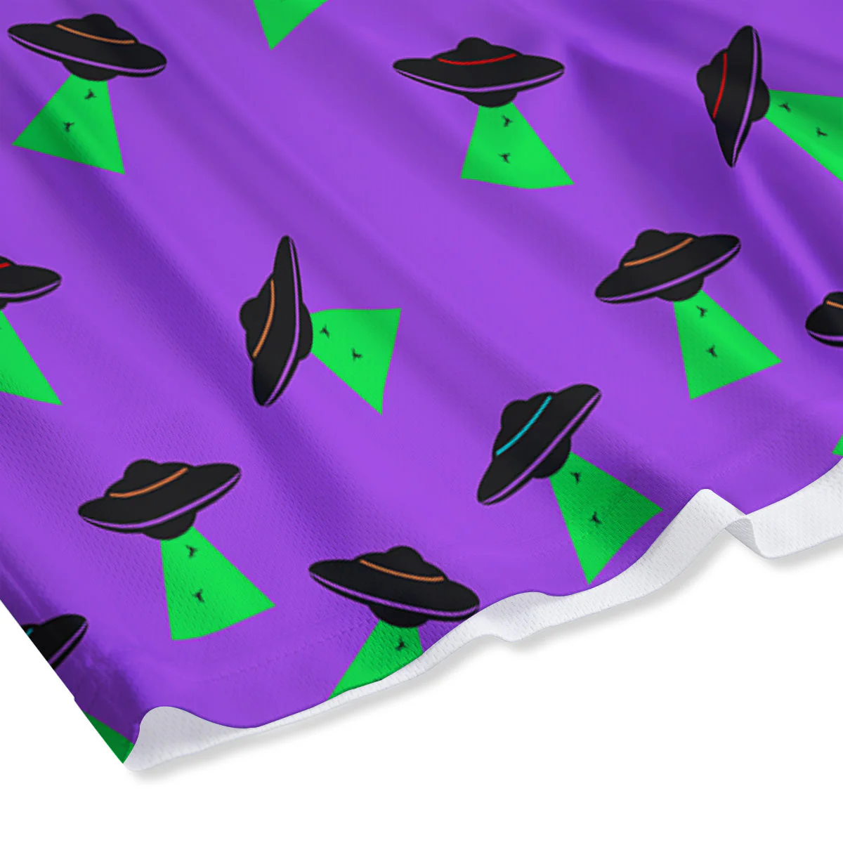 Purple UFO Alien Spaceship Print Pattern Mesh Shorts - Image 4