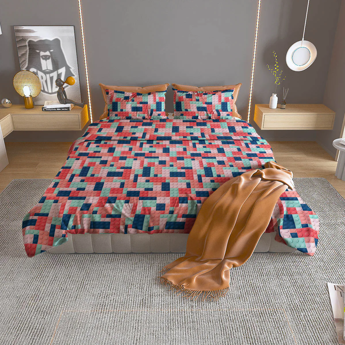 Puzzle Game Colorful Block Print Pattern Duvet Cover Bedding Set