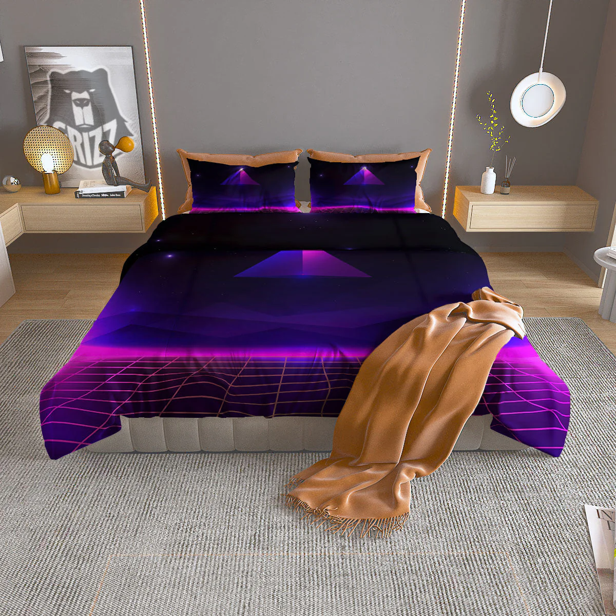 Pyramid Cloud Purple Print Duvet Cover Bedding Set