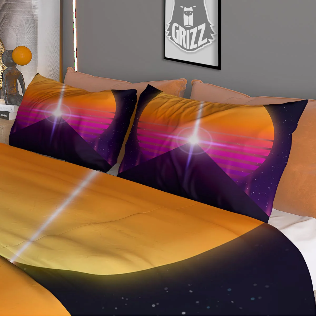 Pyramid Synthwave Print Duvet Cover Bedding Set - Image 3