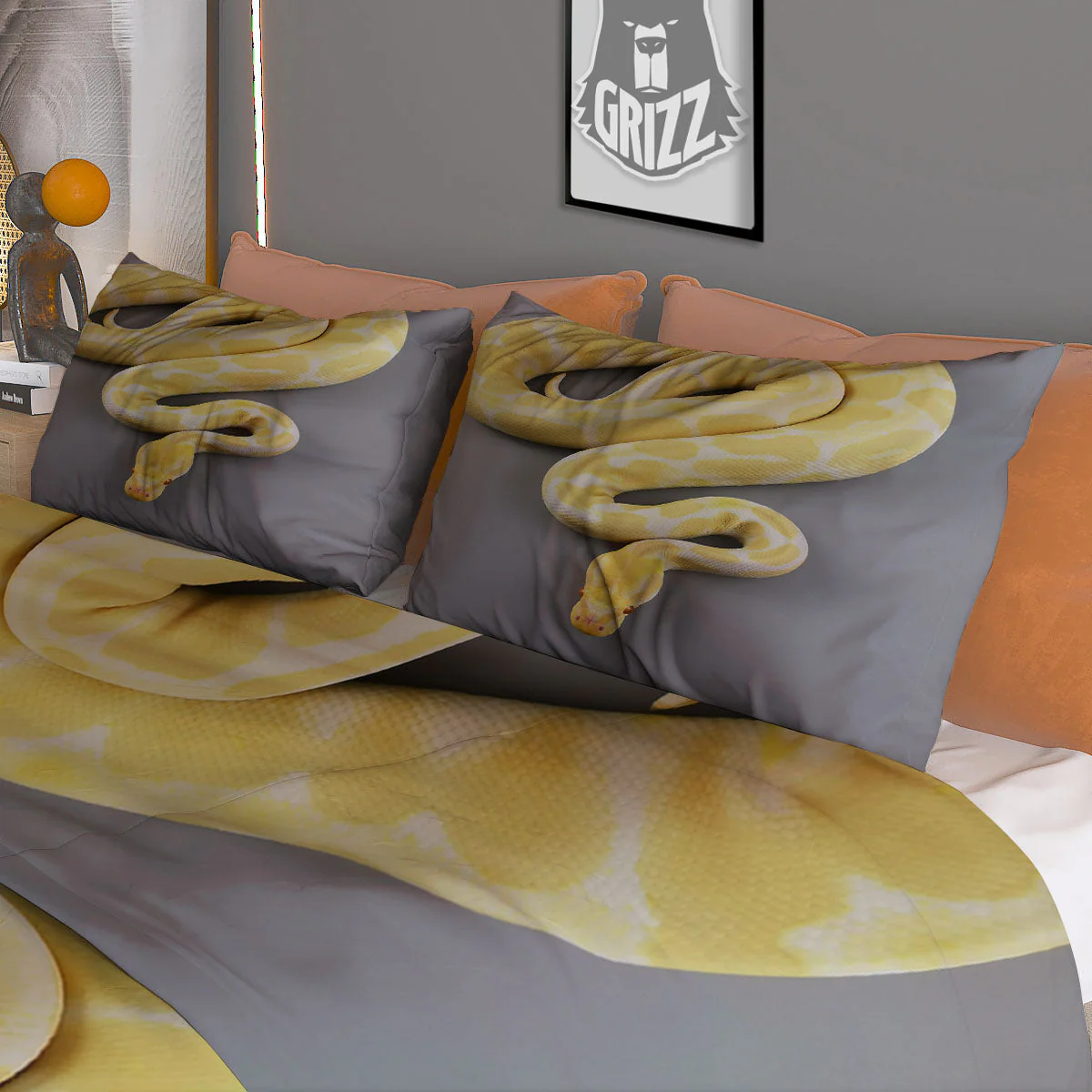 Python Snake Yellow And White Print Duvet Cover Bedding Set - Image 3