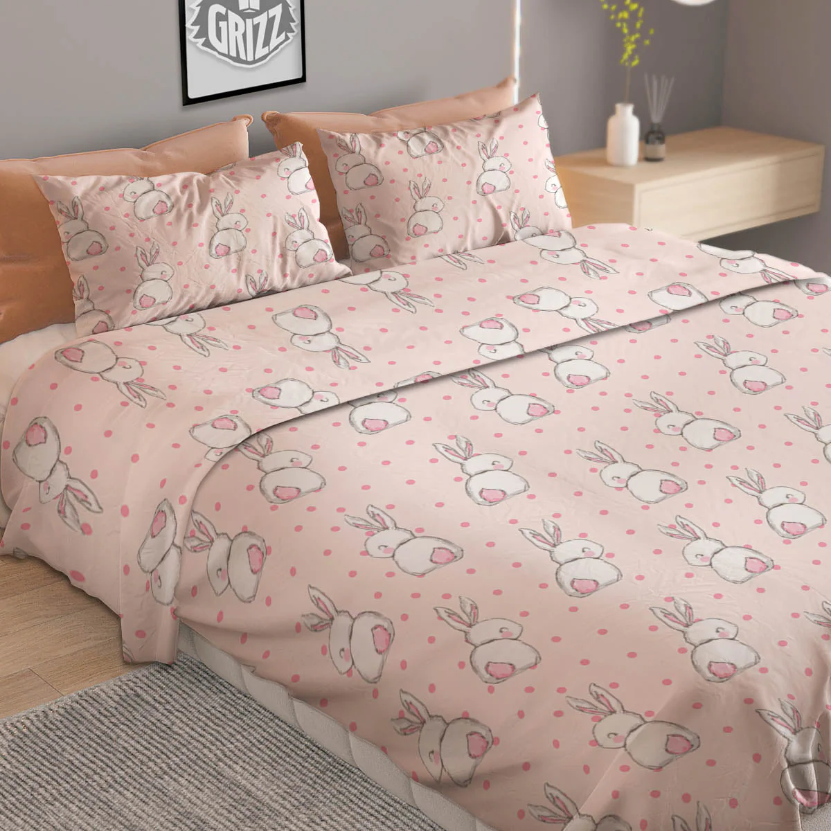 Rabbit Cartoon Print Pattern Duvet Cover Bedding Set - Image 2