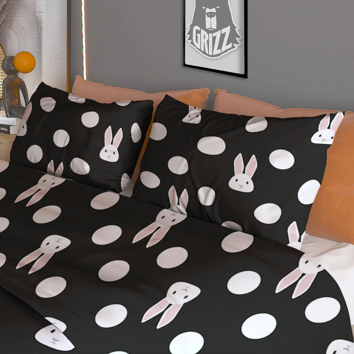 Rabbit Polka Dot Print Pattern Duvet Cover Bedding Set - Image 3