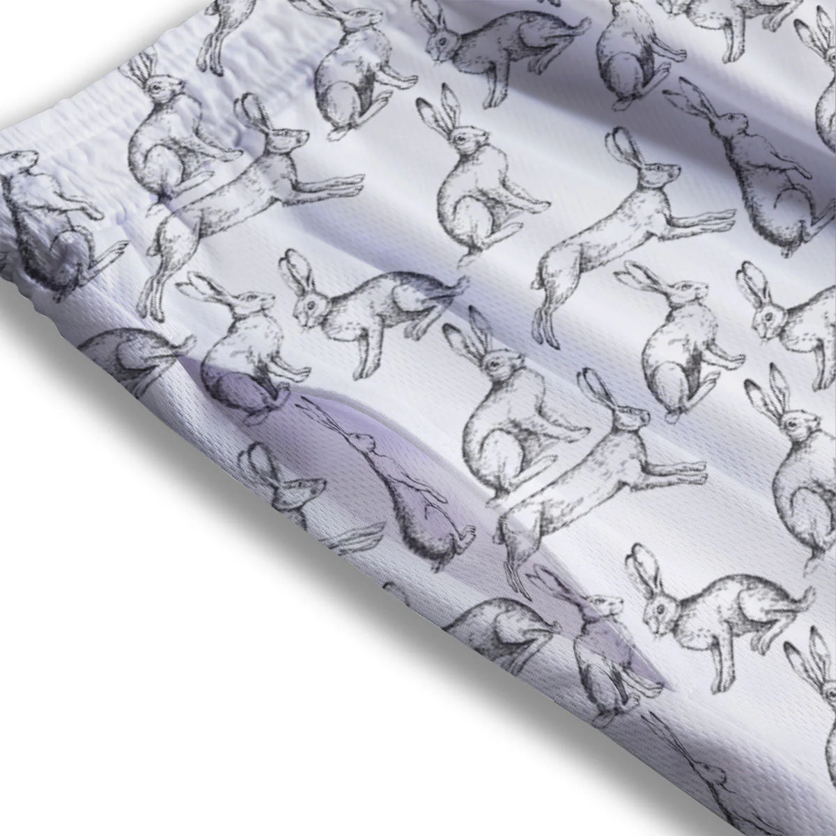 Rabbit White And Black Print Pattern Mesh Shorts - Image 3