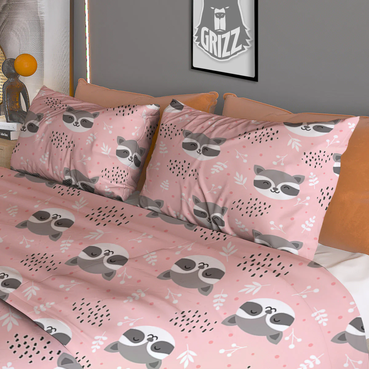 Raccoon Cute Print Pattern Duvet Cover Bedding Set - Image 3