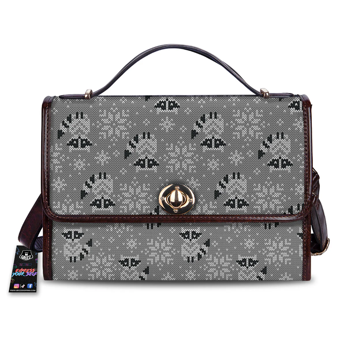 Raccoon Knitted Print Pattern Women's Satchel Bag