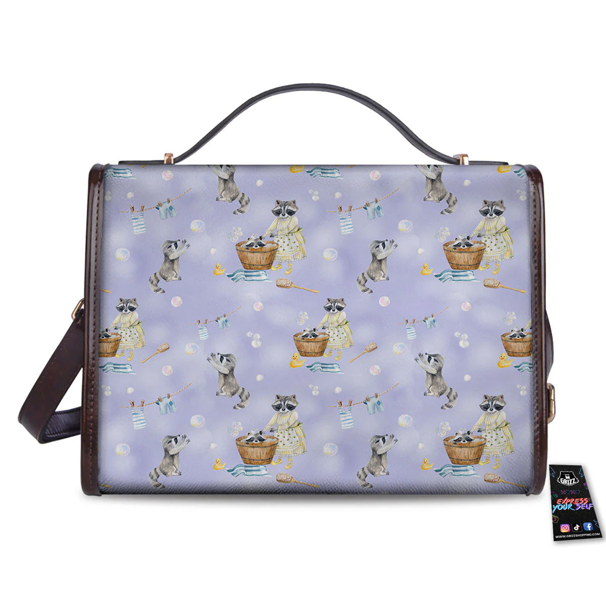 Raccoon Watercolor Print Pattern Women's Satchel Bag - Image 2