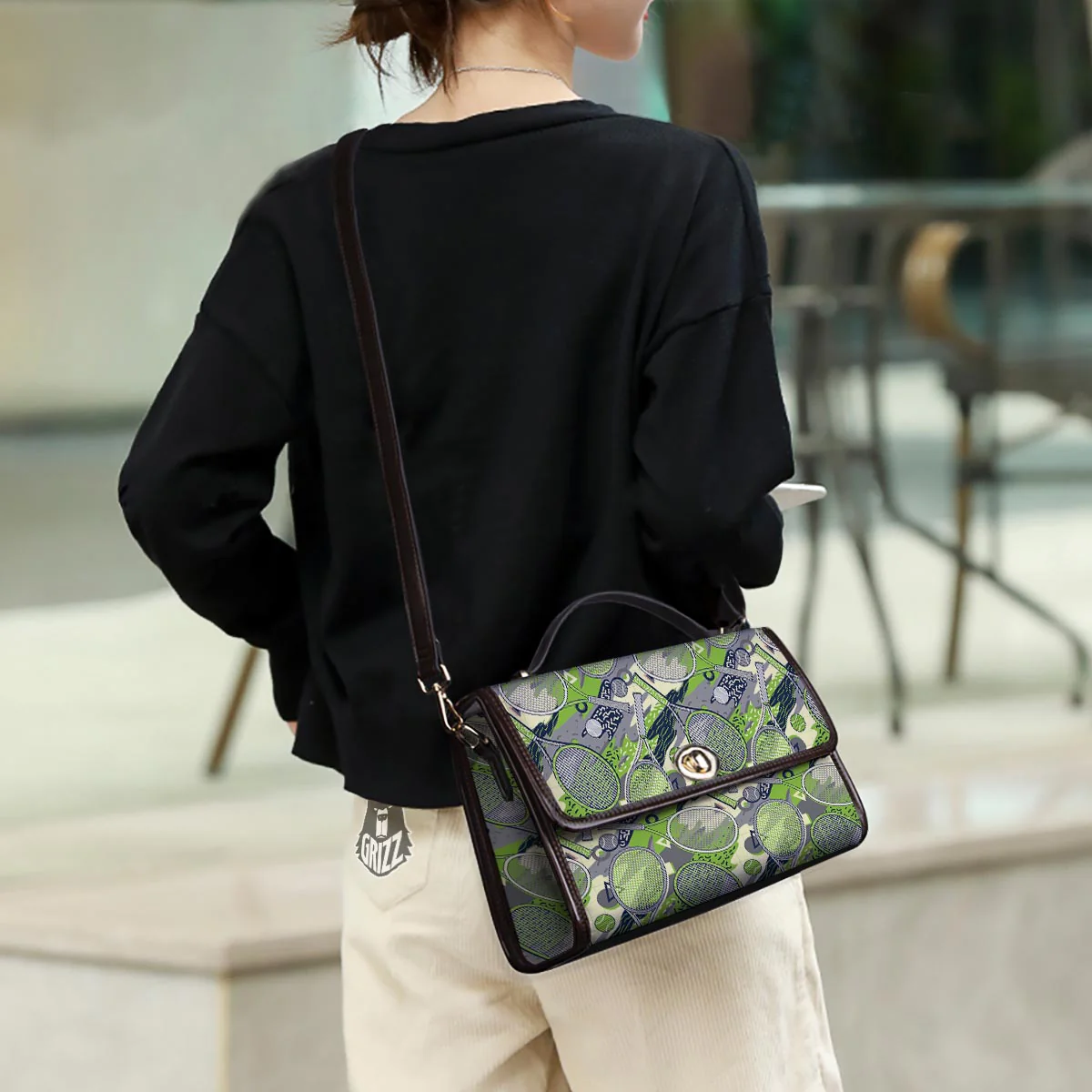 Racket And Tennis Ball Print Pattern Women's Satchel Bag - Image 3