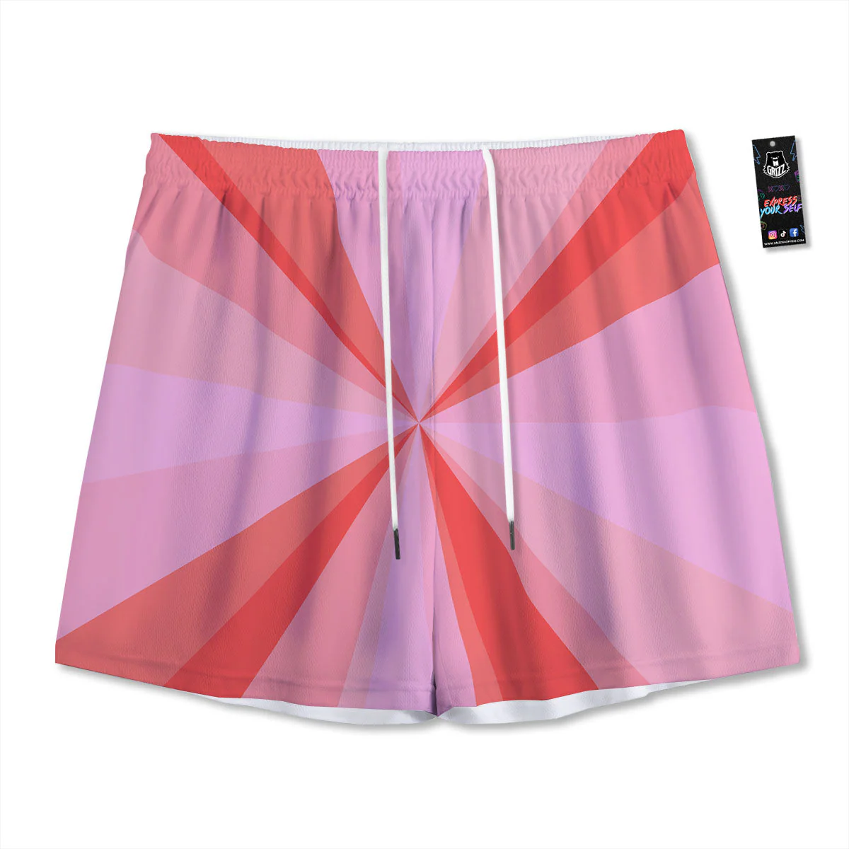 Radial Rays Pink Print Mesh Shorts