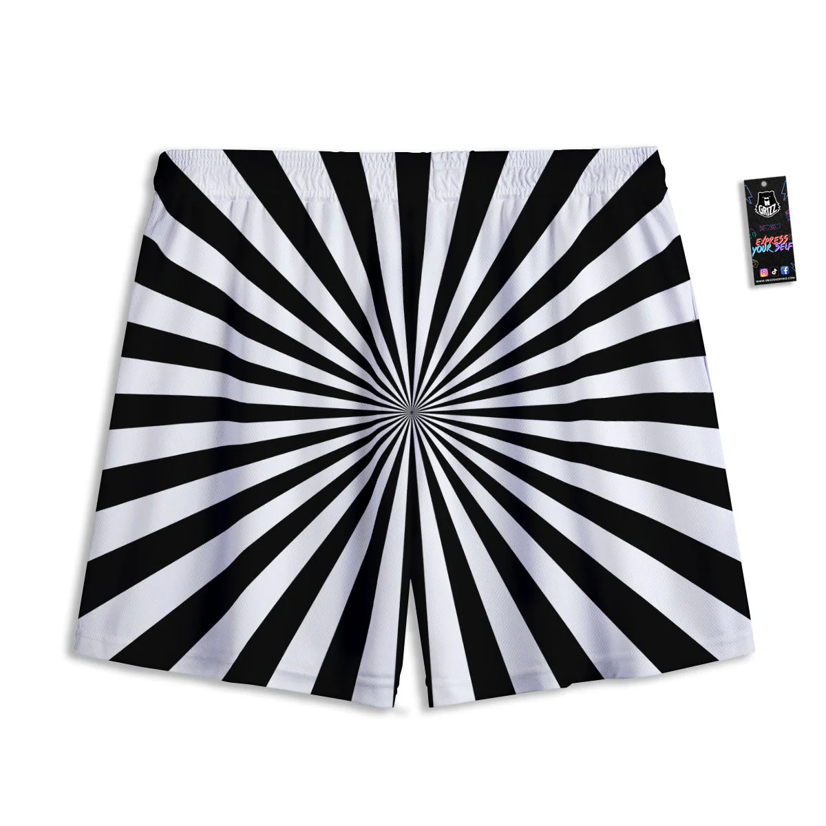 Radial Rays White And Black Print Mesh Shorts - Image 2