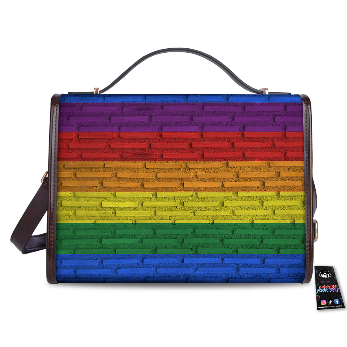 Rainbow Brick Wall LGBT Pride Print Women's Satchel Bag - Image 2