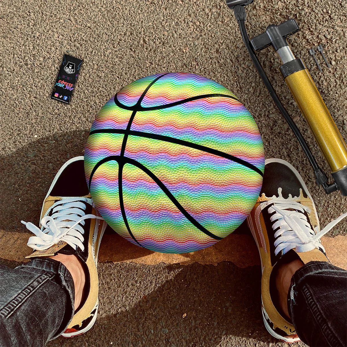 Rainbow Curved Print Pattern Basketball - Image 2