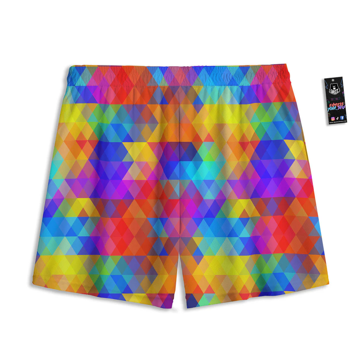 Rainbow Geometric Print Pattern Mesh Shorts - Image 2