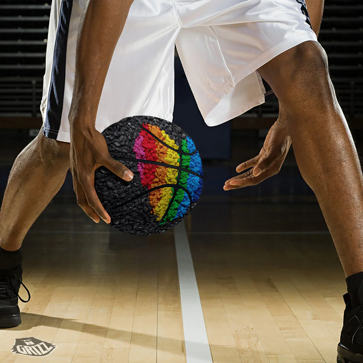 Rainbow Heart Stones LGBT Pride Print Basketball - Image 3