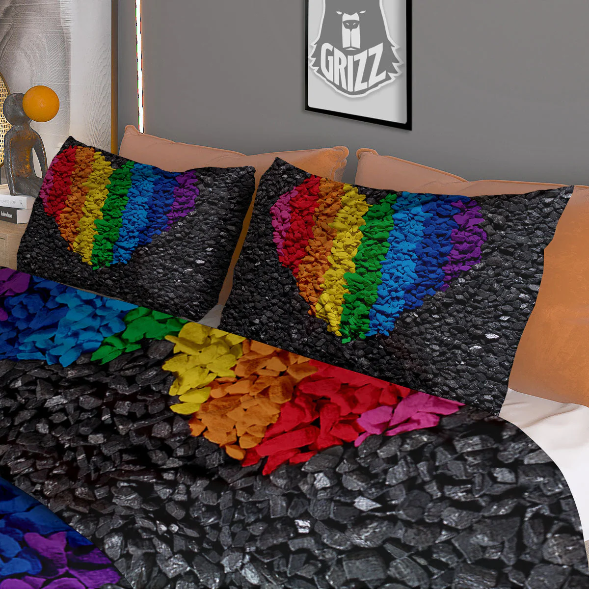 Rainbow Heart Stones LGBT Pride Print Duvet Cover Bedding Set - Image 3