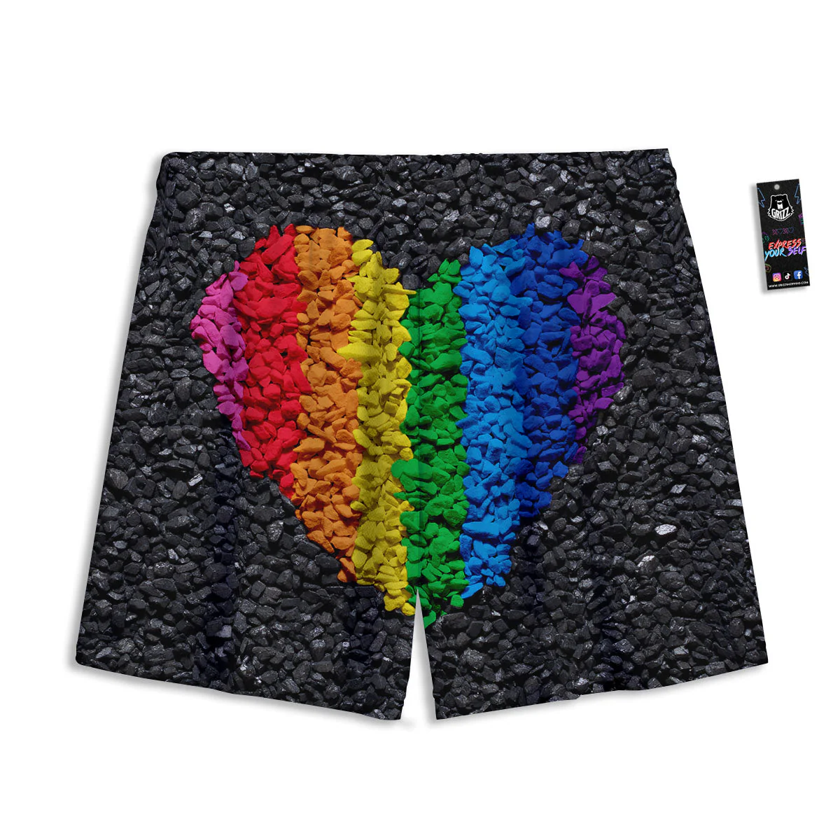 Rainbow Heart Stones LGBT Pride Print Mesh Shorts - Image 2