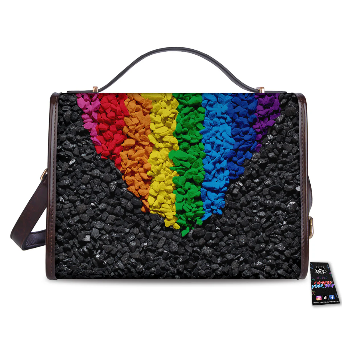 Rainbow Heart Stones LGBT Pride Print Women's Satchel Bag - Image 2