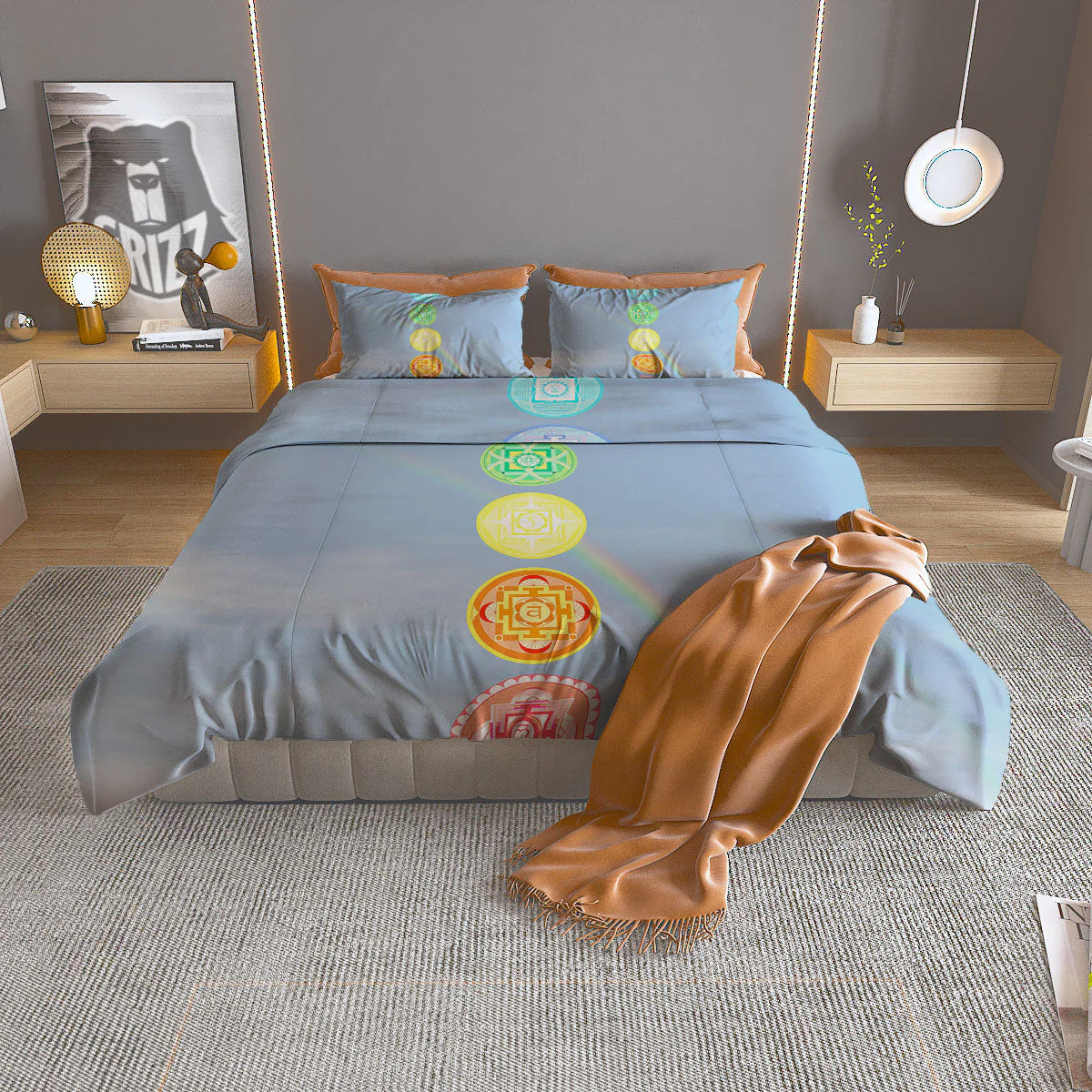 Rainbow Of Life Seven Chakras Print Duvet Cover Bedding Set