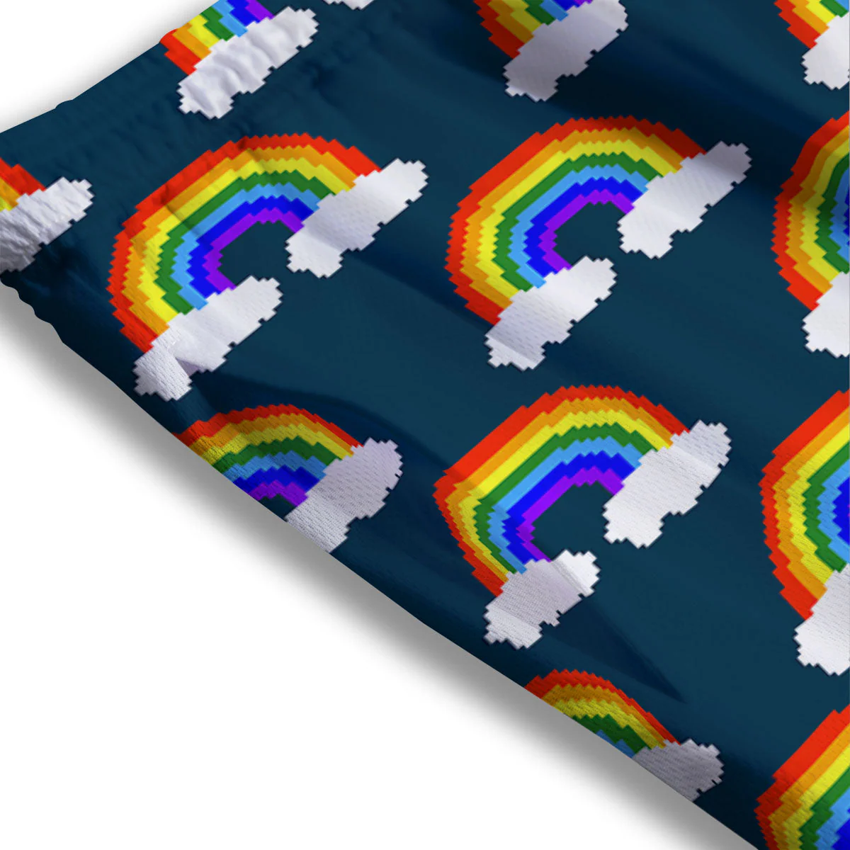 Rainbow Pixel Print Pattern Mesh Shorts - Image 3