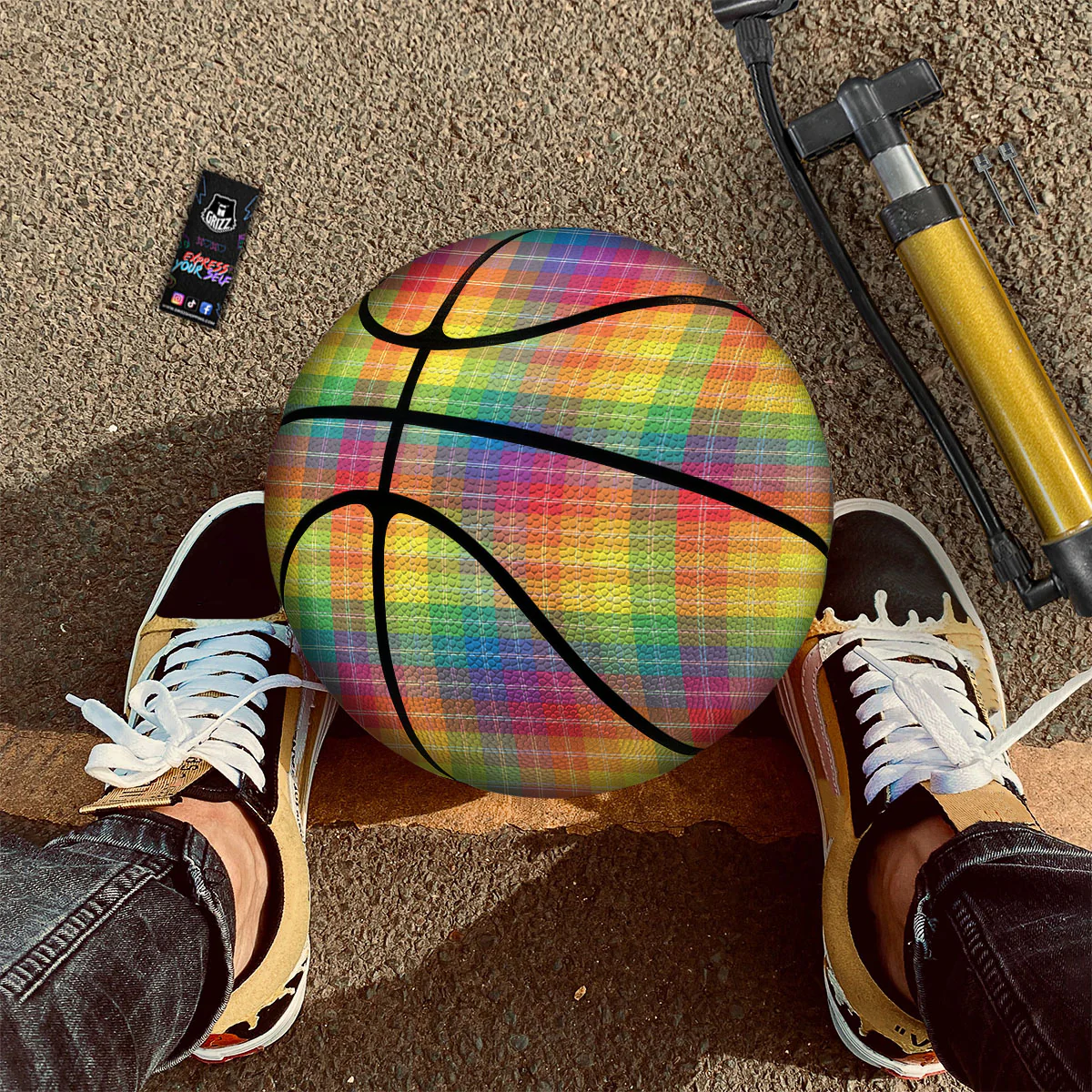 Rainbow Plaid LGBT Pride Print Pattern Basketball - Image 2