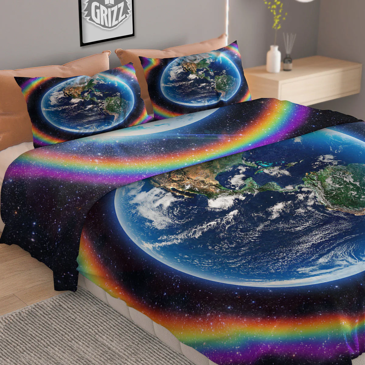Rainbow The Earth Print Duvet Cover Bedding Set - Image 2