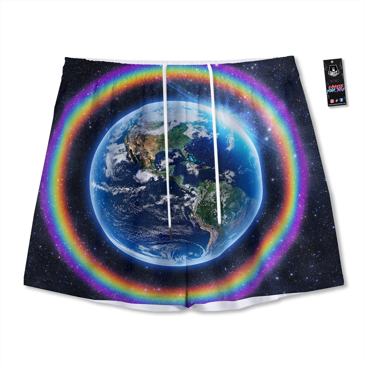 Rainbow The Earth Print Mesh Shorts
