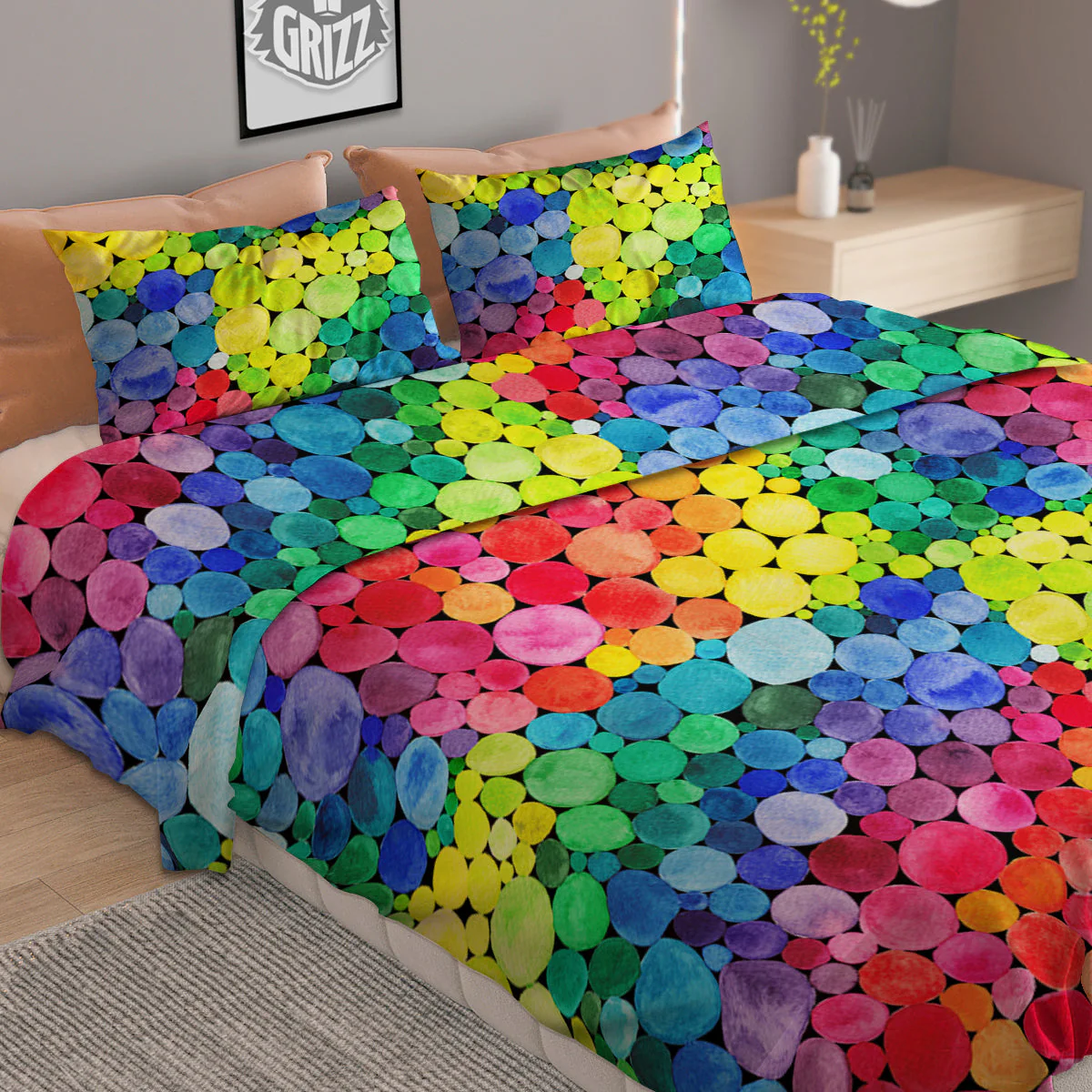 Rainbow Watercolor Print Pattern Duvet Cover Bedding Set - Image 2