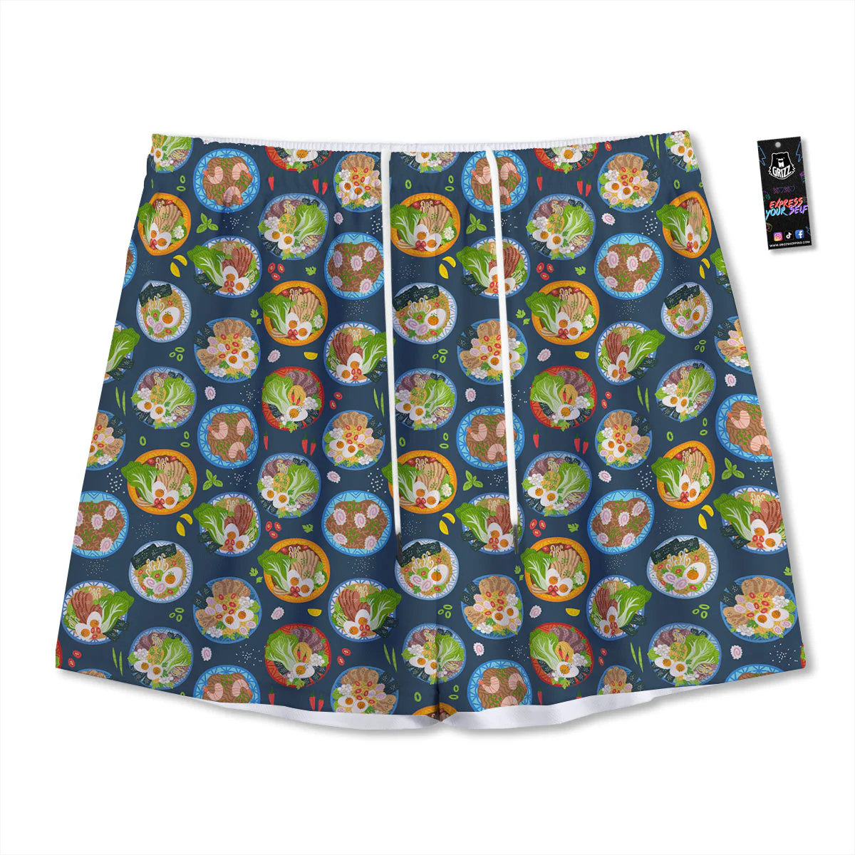 Ramen Udon Noodles In Bowl Print Pattern Mesh Shorts