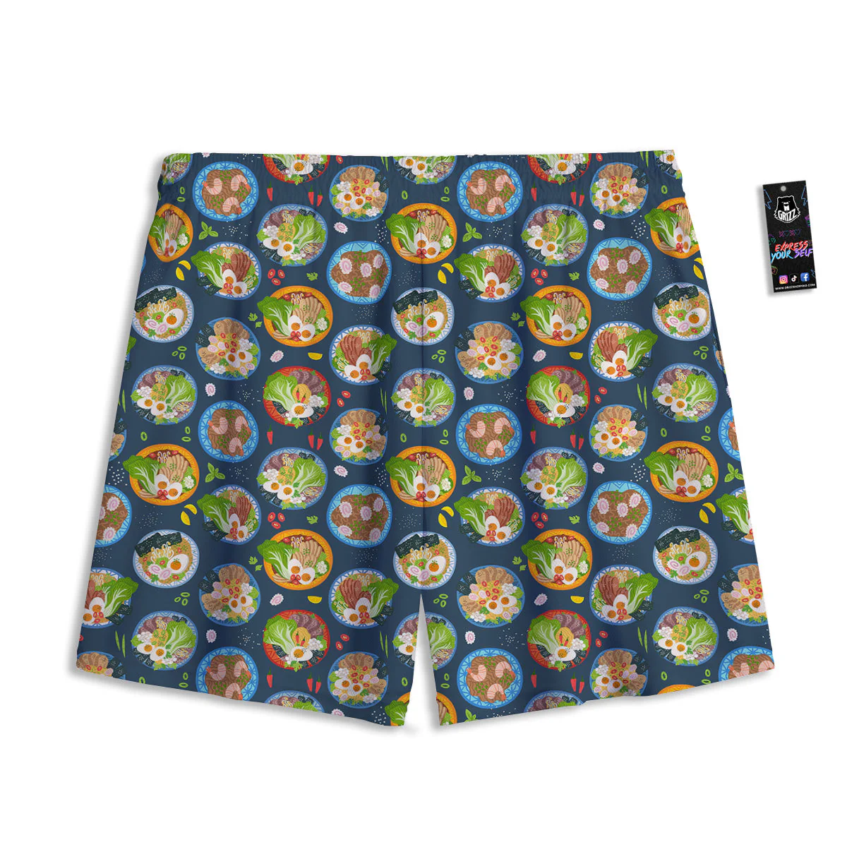 Ramen Udon Noodles In Bowl Print Pattern Mesh Shorts - Image 2