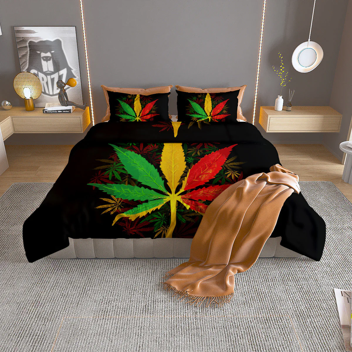 Rasta Cannabis Print Duvet Cover Bedding Set