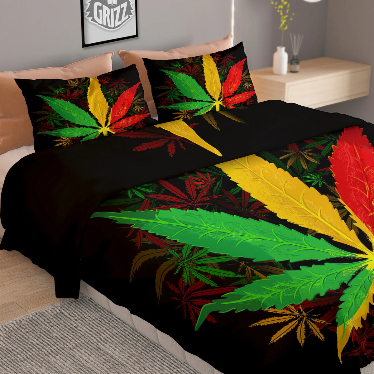 Rasta Cannabis Print Duvet Cover Bedding Set - Image 2