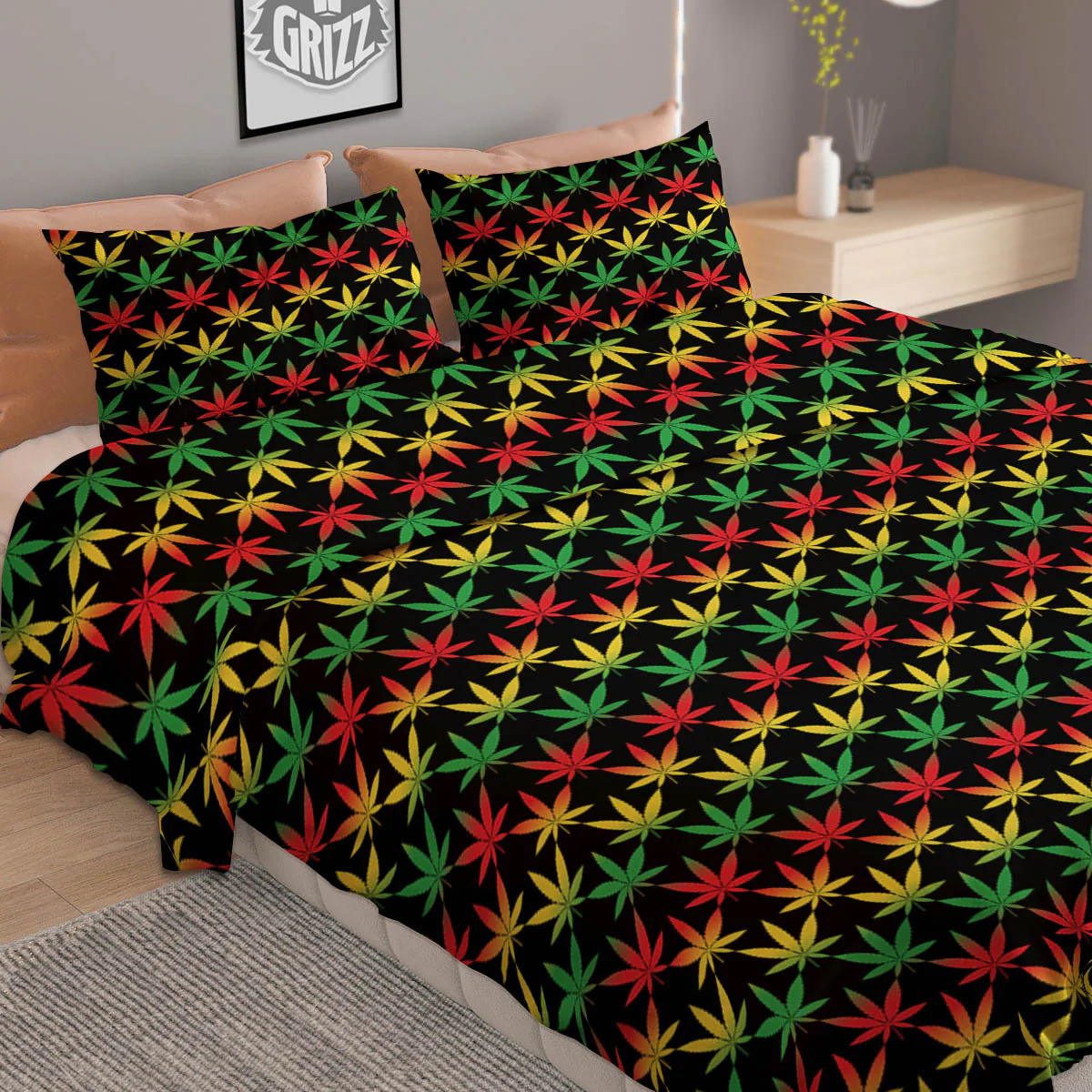 Rasta Cannabis Print Pattern Duvet Cover Bedding Set - Image 2