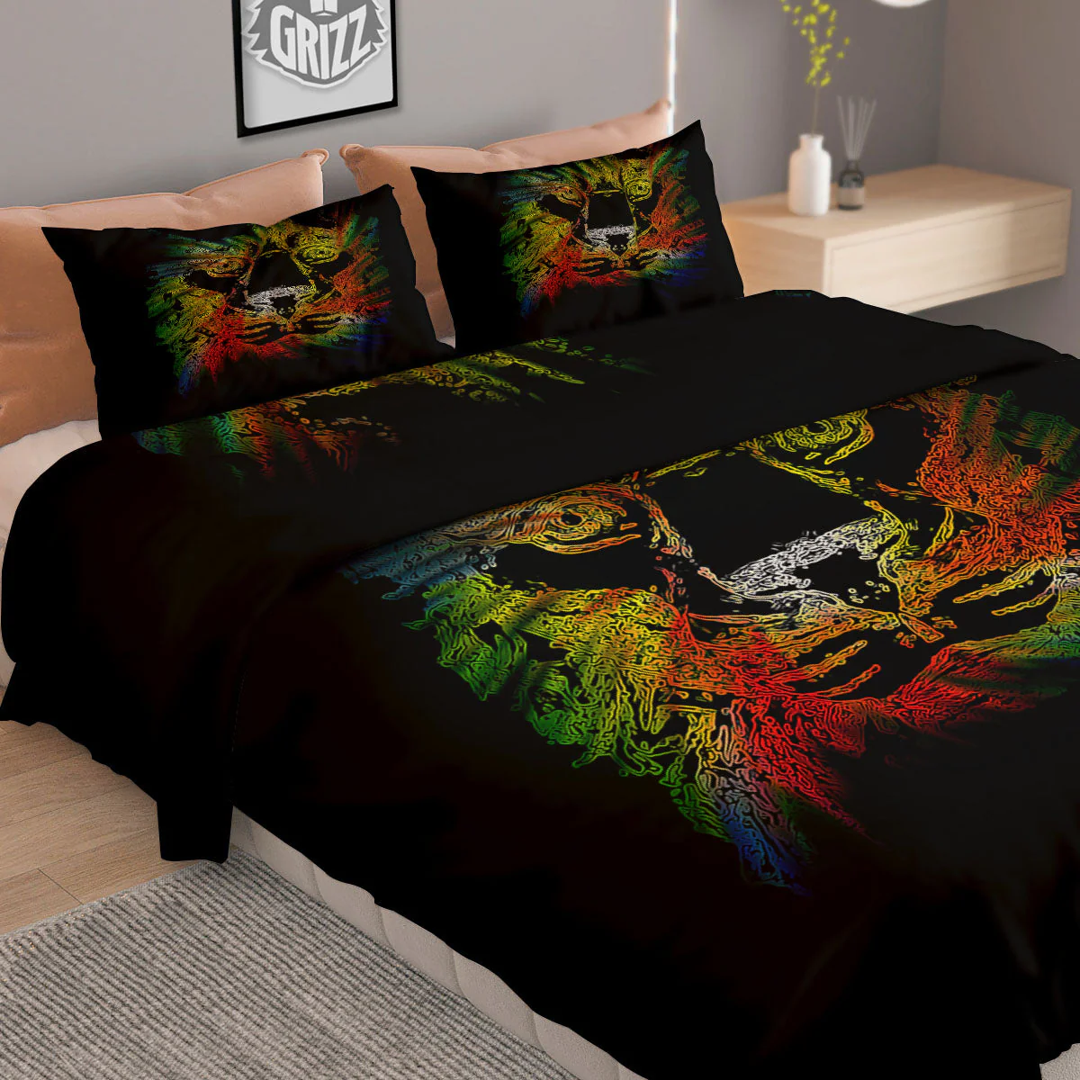Rasta Lion Grunge Print Duvet Cover Bedding Set - Image 2