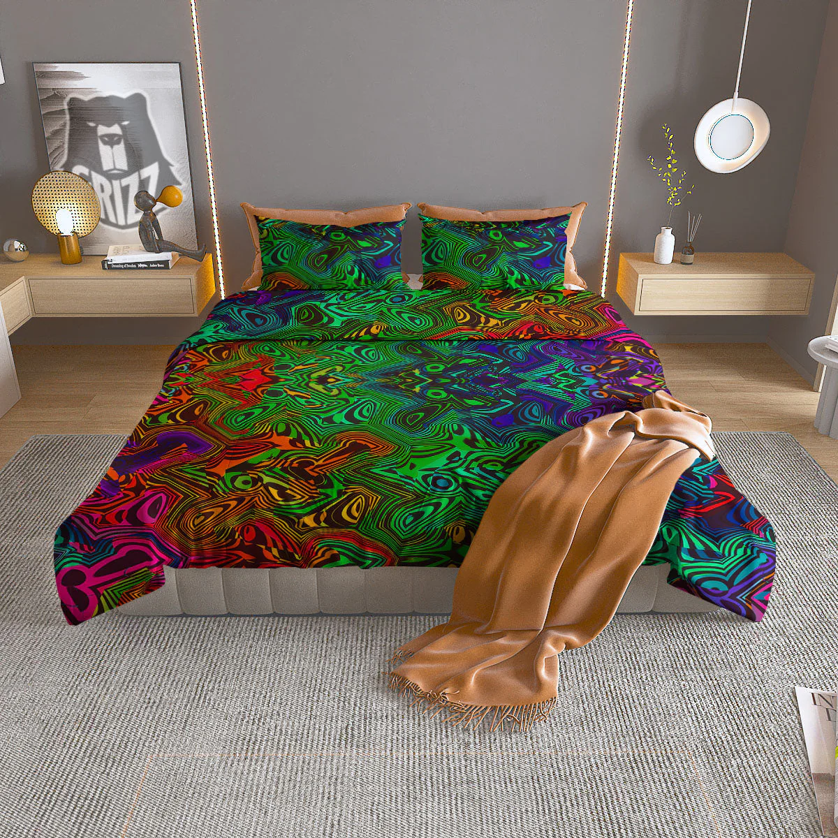 Rave Psychedelic Print Pattern Duvet Cover Bedding Set