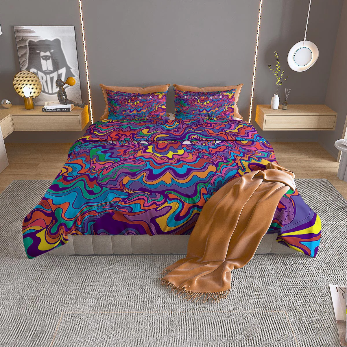 Rave Trippy Print Duvet Cover Bedding Set
