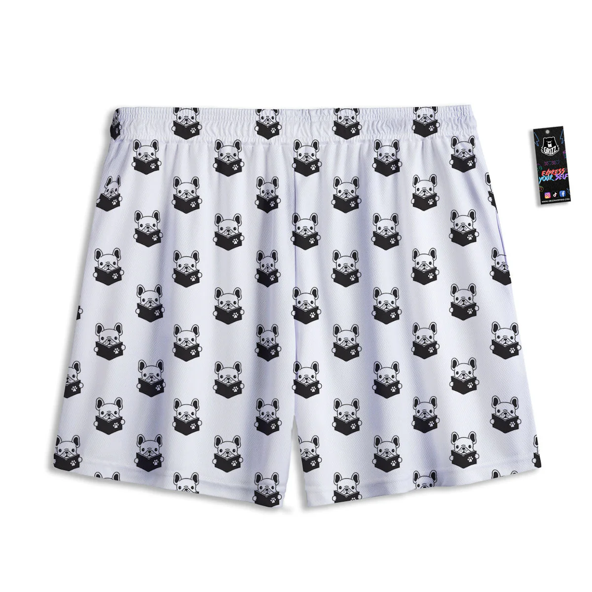 Reading Book French Bulldog Print Mesh Shorts - Image 2