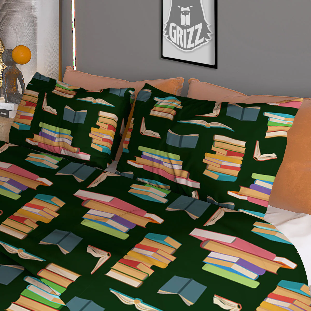 Reading Books Pile Print Pattern Duvet Cover Bedding Set - Image 3