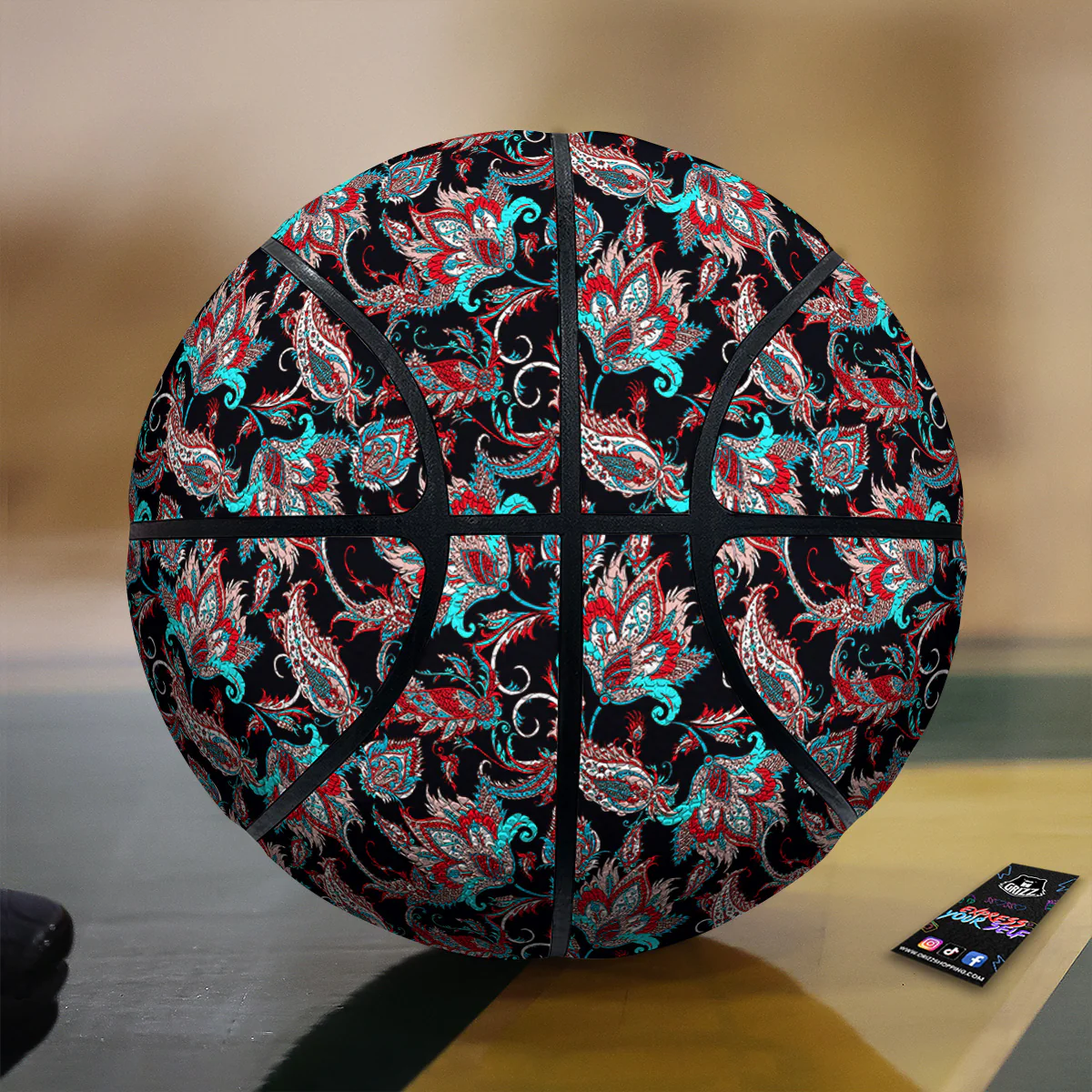 Red And Blue Neon Paisley Floral Print Pattern Basketball
