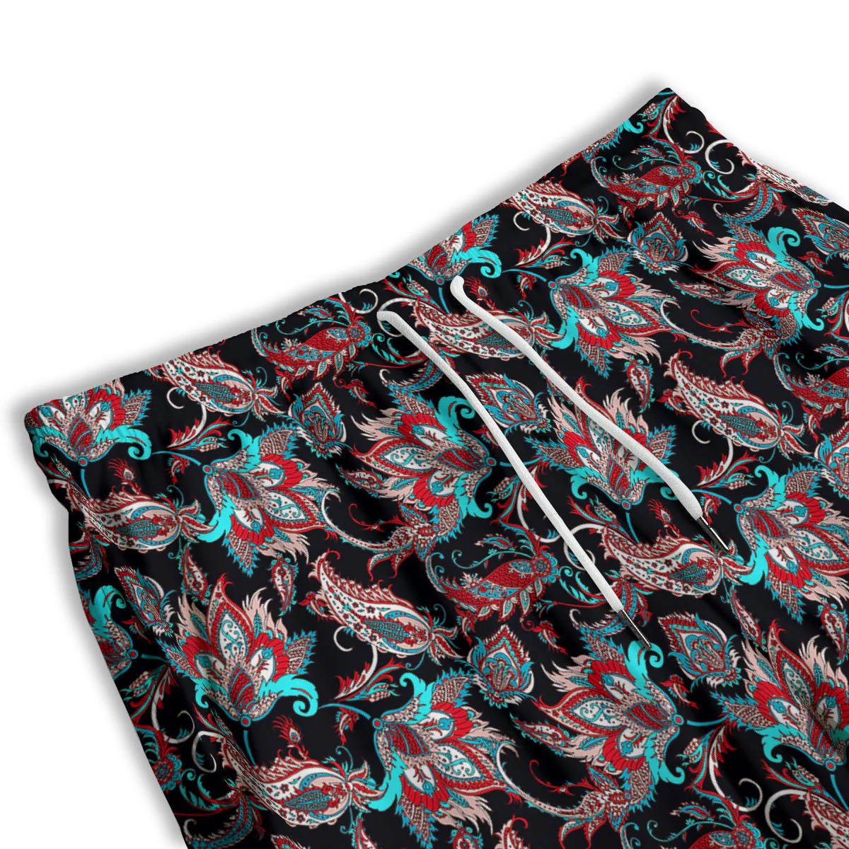Red And Blue Neon Paisley Floral Print Pattern Men's Athletic Shorts - Image 3