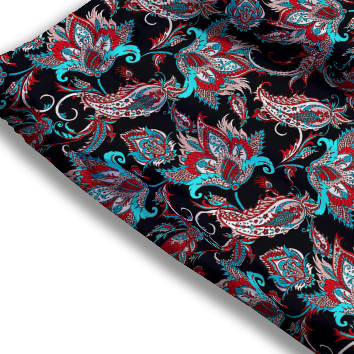 Red And Blue Neon Paisley Floral Print Pattern Mesh Shorts - Image 3