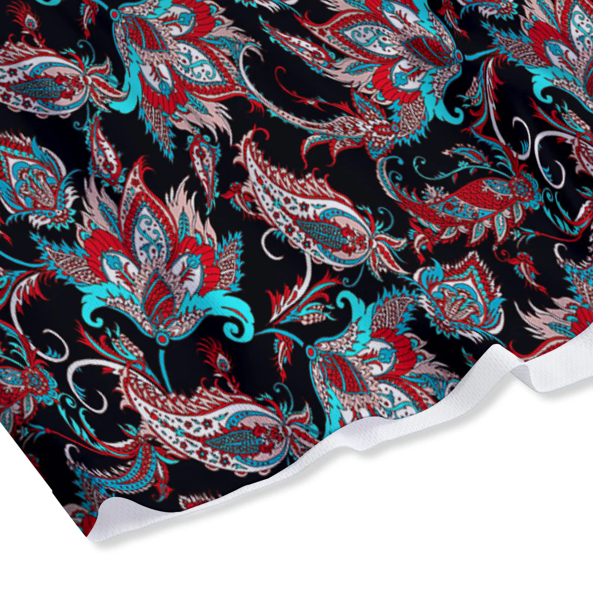 Red And Blue Neon Paisley Floral Print Pattern Mesh Shorts - Image 4